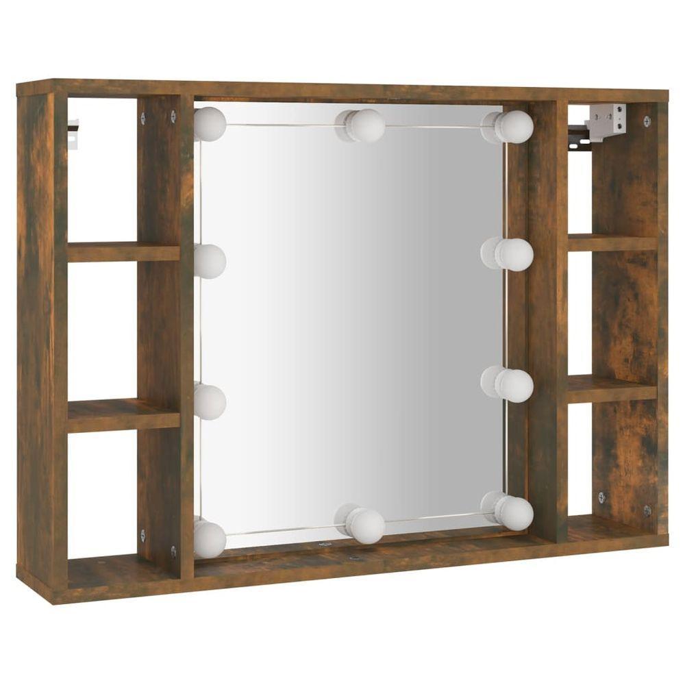 vidaXL Mirror Cabinet with LED Smoked Oak 76x15x55 cm vidaXL