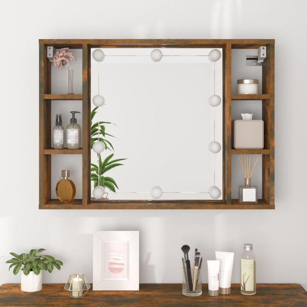 vidaXL Mirror Cabinet with LED Smoked Oak 76x15x55 cm vidaXL