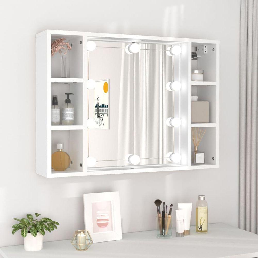 vidaXL Mirror Cabinet with LED Smoked Oak 76x15x55 cm white 1 vidaXL