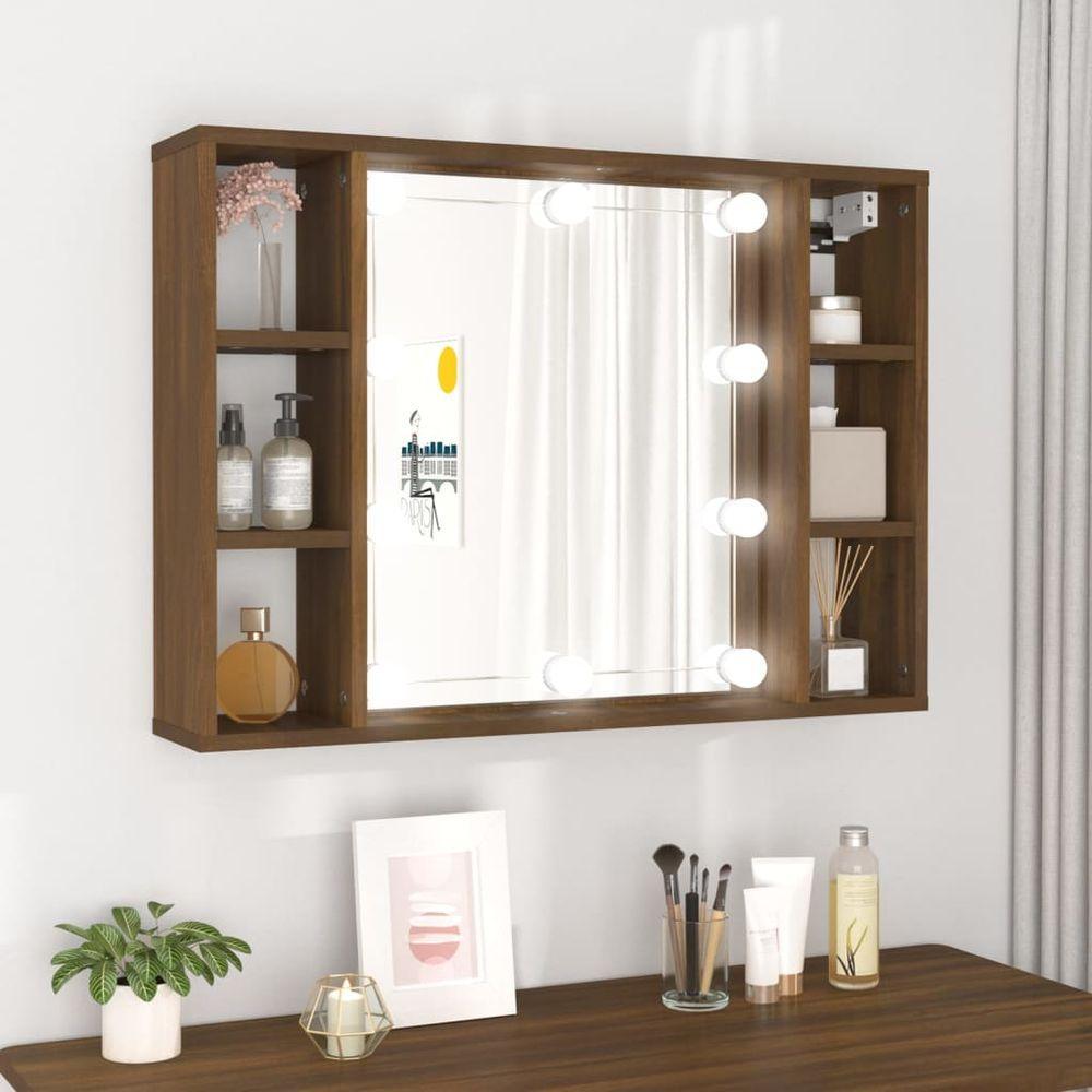 vidaXL Mirror Cabinet with LED Smoked Oak 76x15x55 cm brown oak 1 vidaXL