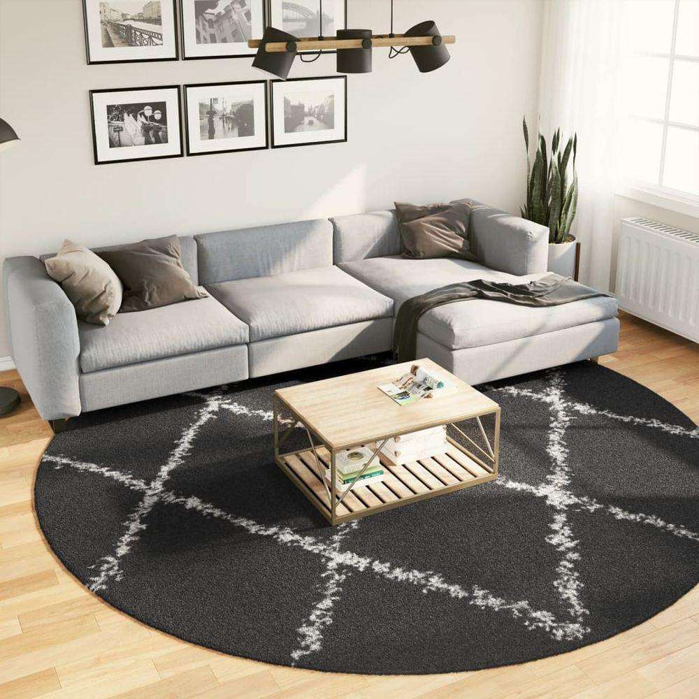 vidaXL Shaggy Rug High Pile Modern Black and Cream Ø 280 cm vidaXL