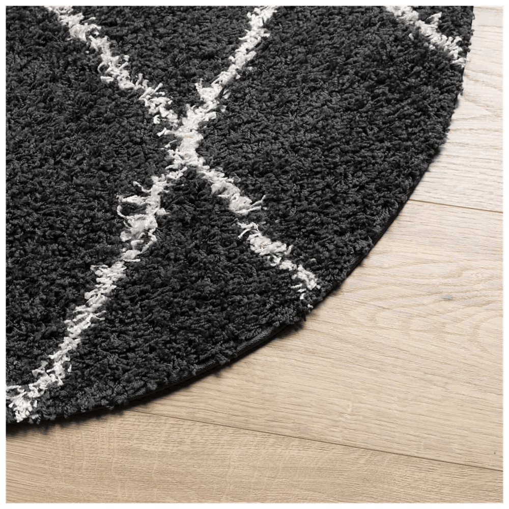 vidaXL Shaggy Rug High Pile Modern Black and Cream Ø 280 cm vidaXL