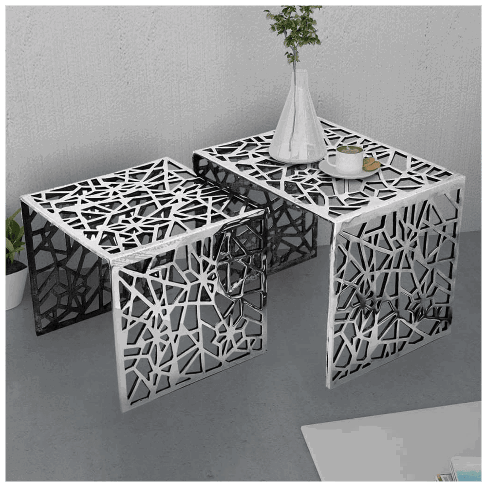 vidaXL Two Piece Side Tables Square Aluminium Silver vidaXL