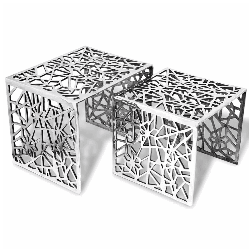 vidaXL Two Piece Side Tables Square Aluminium Silver vidaXL