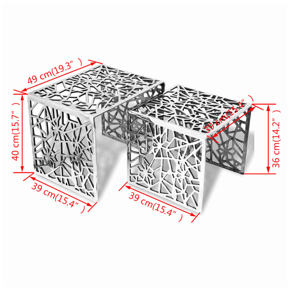 vidaXL Two Piece Side Tables Square Aluminium Silver vidaXL