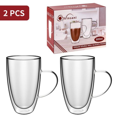 Vinsani Double Wall Glasses Insulated Heatproof Coffee Mug Vinsani