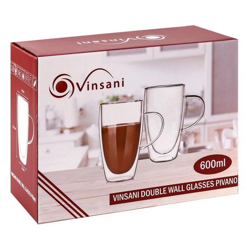 Vinsani Double Wall Glasses Insulated Heatproof Coffee Mug Vinsani