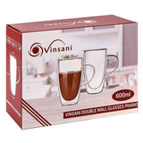 Vinsani Double Wall Glasses Insulated Heatproof Coffee Mug Vinsani