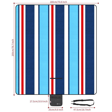 Vinsani Folding Picnic Blanket - Waterproof, Carry Strap Vinsani