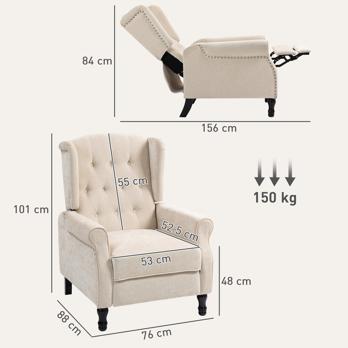 Vintage Armchair by Wise Galleria with Reclining Feature and Elegant Cream Upholstery