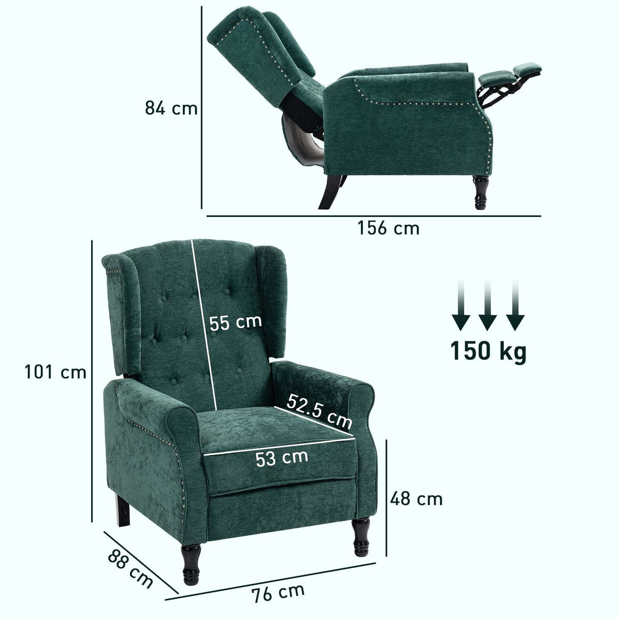 Wise Galleria Vintage Armchair in Green with Reclining Feature and Elegant Design for Comfort