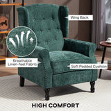 Vintage Armchair in green with breathable linen-feel fabric and soft padded cushion for high comfort