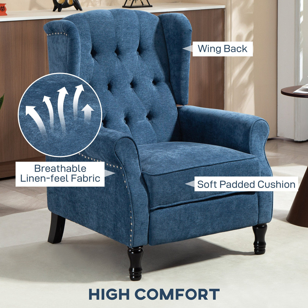 Vintage Armchair with Wing Back, Soft Padded Cushion and Breathable Linen-feel Fabric