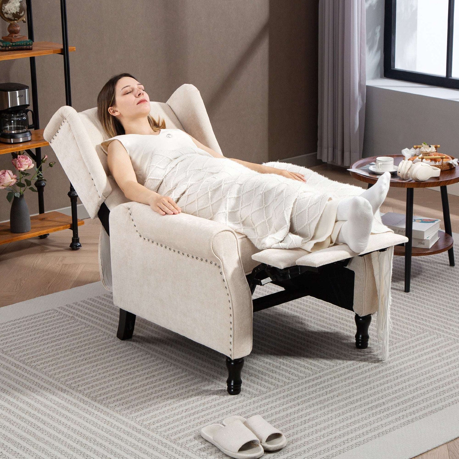 Vintage Armchair with reclining feature and soft upholstery, perfect for relaxation and comfort