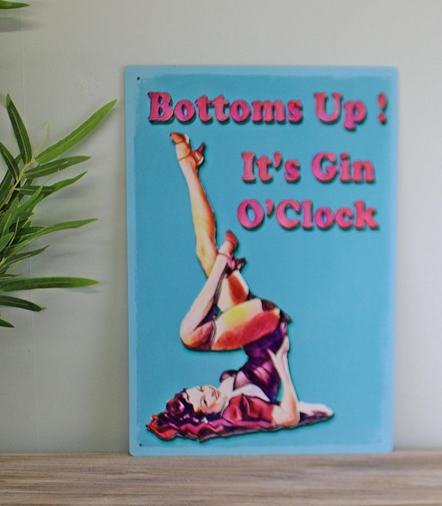 Vintage Metal Sign - Bottoms Up It's Gin O'Clock Geko Products