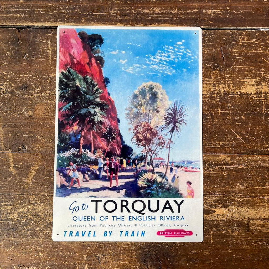 Vintage Metal Sign - British Railways Retro Advertising, Torquay Queen Of The English Riviera Geko Products