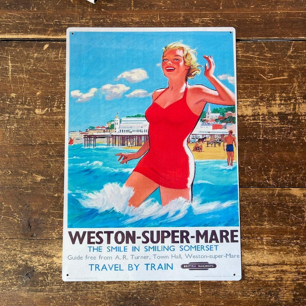 Vintage Metal Sign - British Railways Retro Advertising, Weston-Super-Mare, Somerset Geko Products