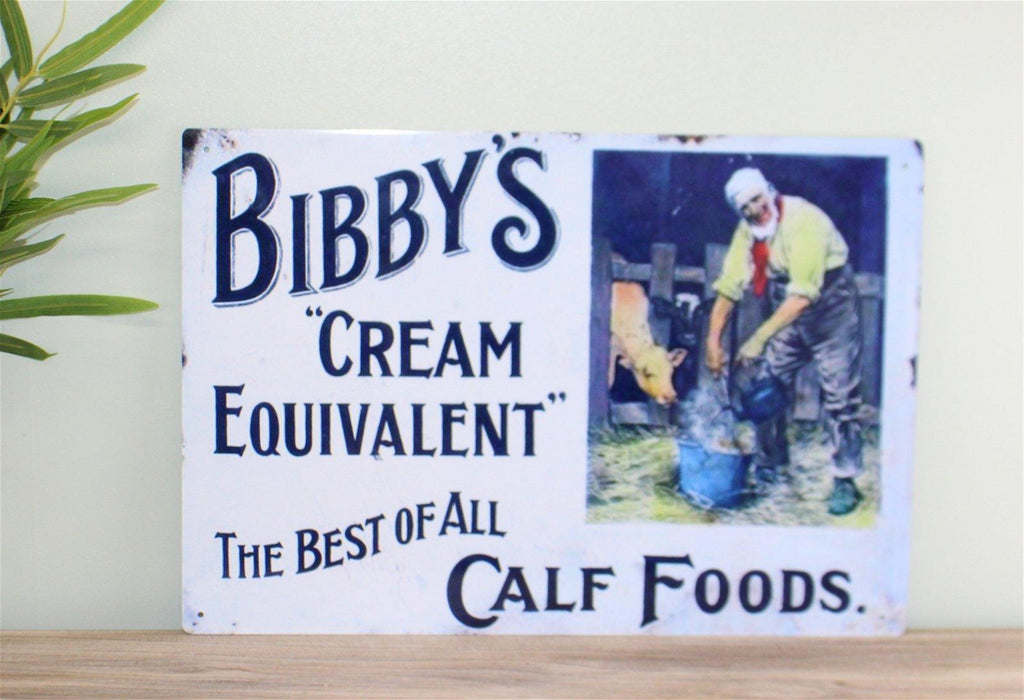 Vintage Metal Sign - Retro Advertising - Bibby's Calf Foods Geko Products