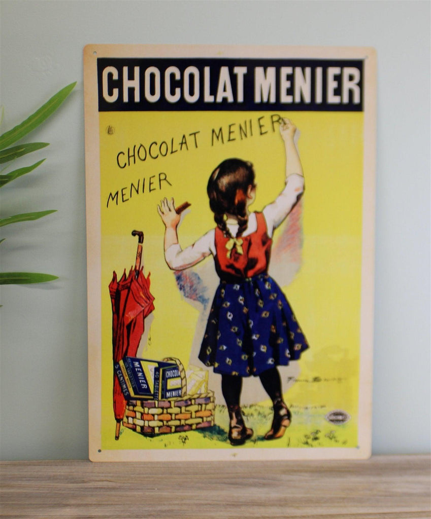 Vintage Metal Sign - Retro Advertising - Chocolate Menier Geko Products