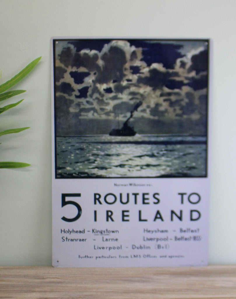 Vintage Metal Sign - Retro Art - 5 Routes To Ireland Ferry Poster Geko Products