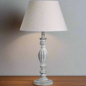 Shades 4 Seasons Rustic White Table Lamp with Fabric Shade BEIGE WOOD Shades 4 Seasons