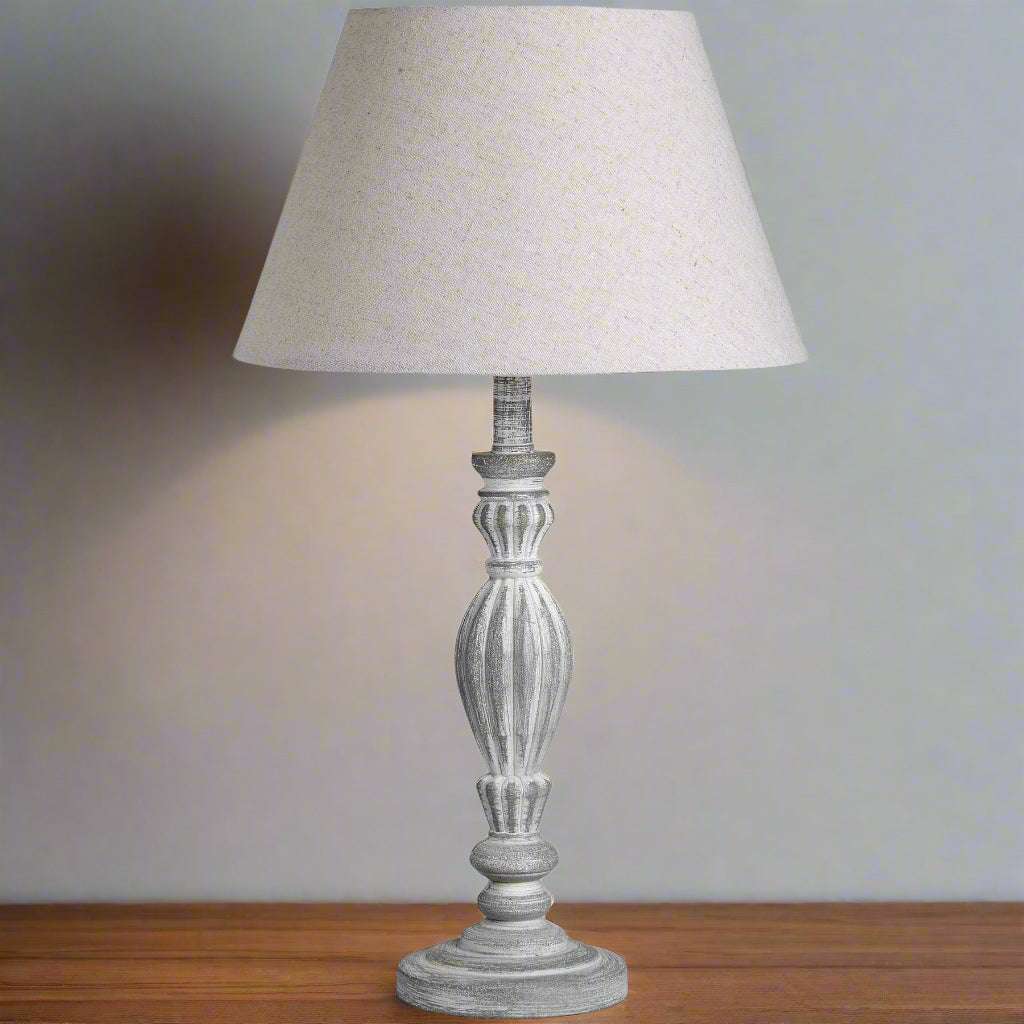 Shades 4 Seasons Rustic White Table Lamp with Fabric Shade BEIGE WOOD Shades 4 Seasons