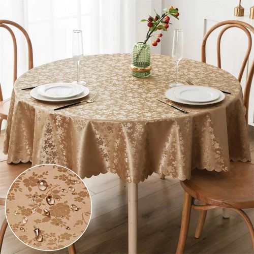 Kitinjoy Waterproof Round Vinyl Tablecloth for Home & Party Use N/A