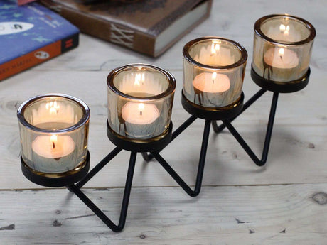 Centrepiece Iron Votive Candle Holder - 4 Cup Zig Zag AW-Dropship