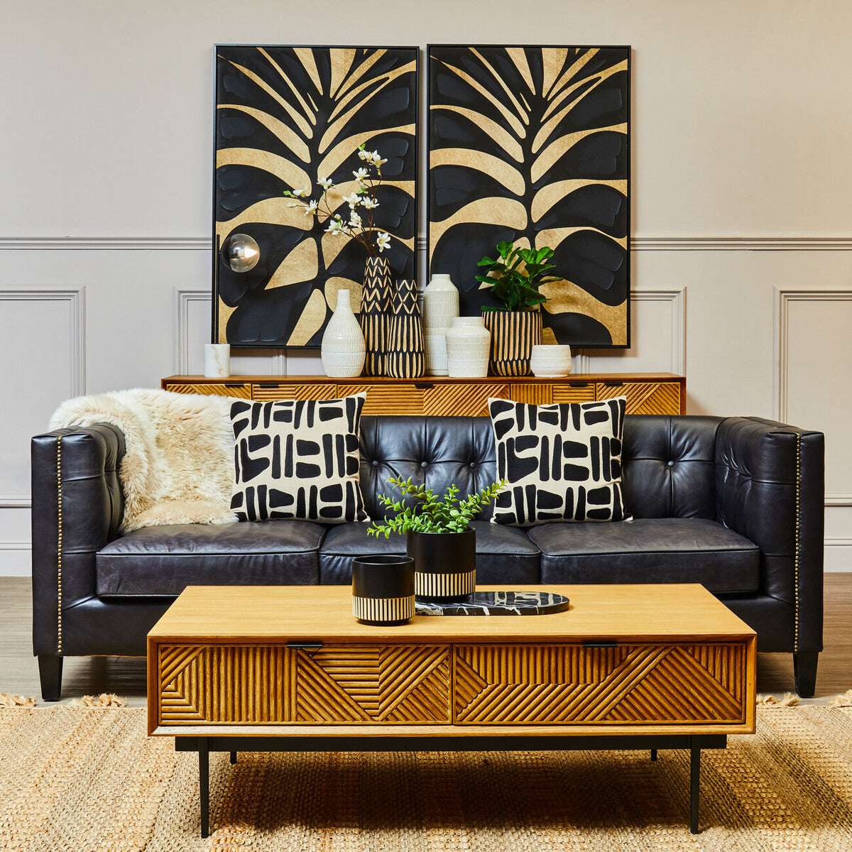 Astratto Canvas Black Leaf Design Wall Art Orsina