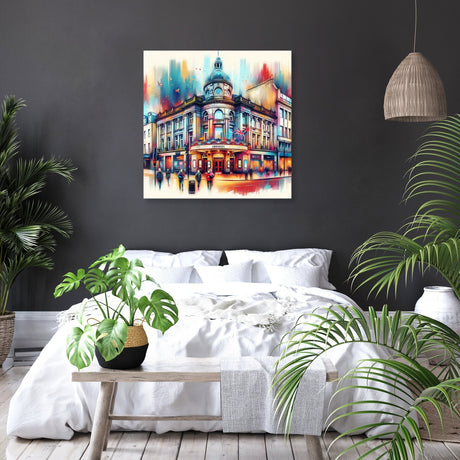 Colourful Wall Art Canvas featuring a vibrant cityscape for modern home decor