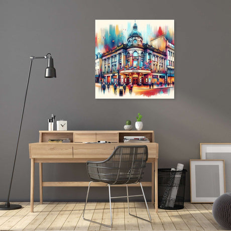 Vibrant Wall Art Canvas of a Cityscape Featuring a Colourful Building