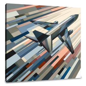 Stylish Wall Art Canvas featuring a modern jet soaring upwards with vibrant geometric patterns