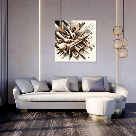 Contemporary Wall Art Canvas featuring abstract design, displayed above a stylish sofa in modern living room