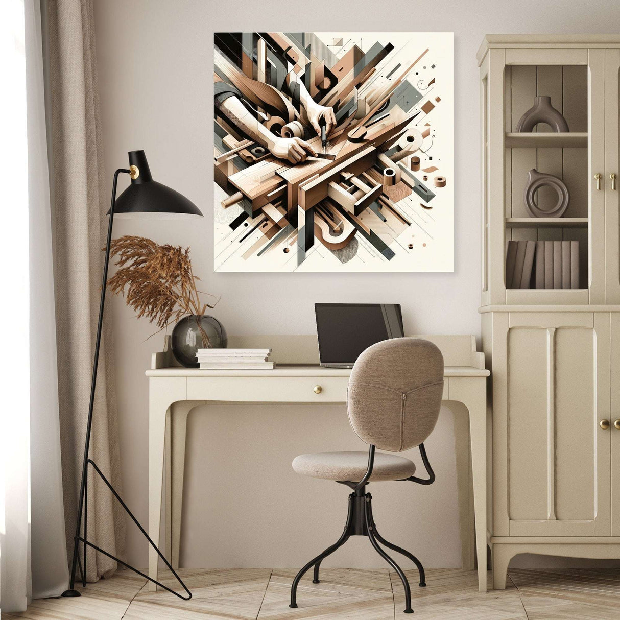 Abstract wall art canvas featuring geometric shapes and earthy tones, perfect for modern decor