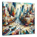 Colourful abstract cityscape Wall Art Canvas showing vibrant buildings and busy streets