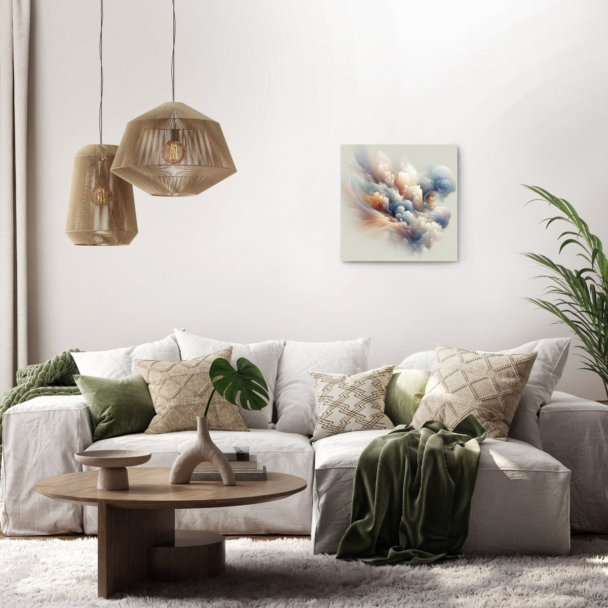 Elegant Wall Art Canvas featuring abstract cloud designs, perfect for modern living room decor