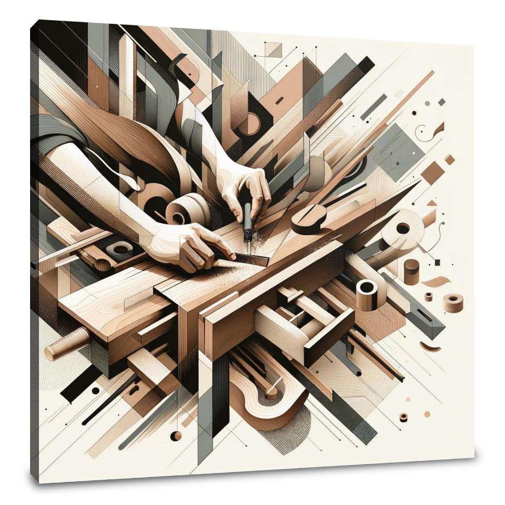 Abstract Wall Art Canvas featuring hands crafting a geometric design with wood elements