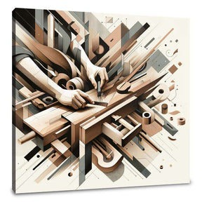 Abstract Wall Art Canvas featuring hands crafting a geometric design with wood elements