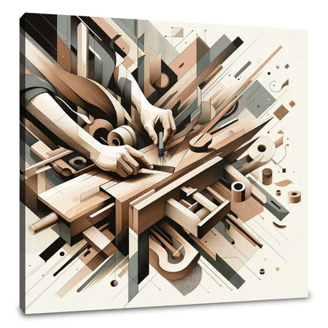 Abstract Wall Art Canvas featuring hands crafting a geometric design with wood elements