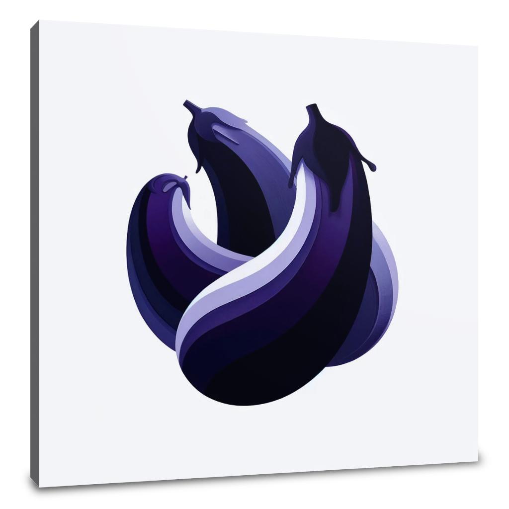 Stylish Wall Art Canvas featuring three vibrant eggplants on a white background