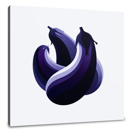 Stylish Wall Art Canvas featuring three vibrant eggplants on a white background