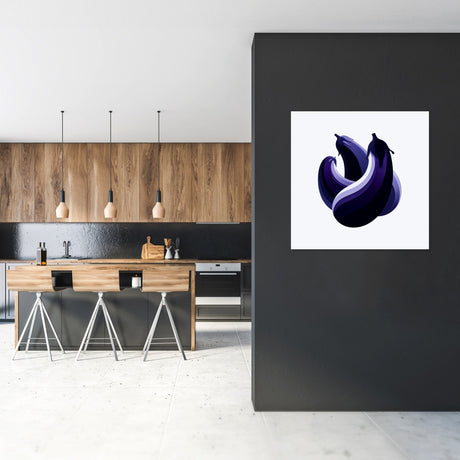 Contemporary Wall Art Canvas featuring bold blue bananas in a modern kitchen setting