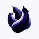 Colourful wall art canvas featuring three stylised eggplants on a white background