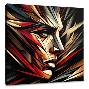 Abstract Wall Art Canvas with a striking geometric face design and vibrant colours for modern decor