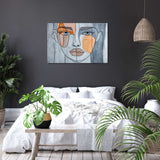 Stylish Wall Art Canvas featuring abstract face design in a modern bedroom setting
