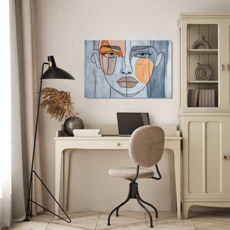 Modern wall art canvas featuring abstract portrait design in muted tones for stylish home decor