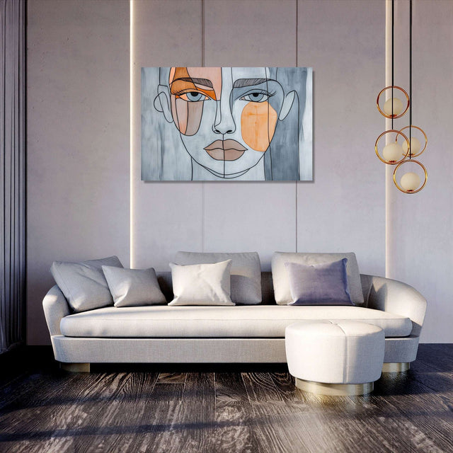Modern Wall Art Canvas featuring an abstract portrait in muted tones, ideal for contemporary living spaces