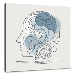 Abstract Wall Art Canvas featuring a stylised human head design with flowing lines and blue accents