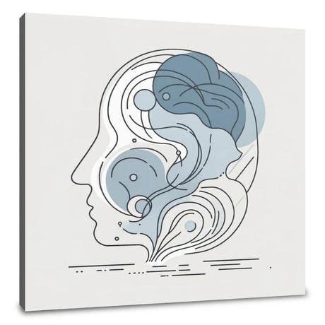 Abstract Wall Art Canvas featuring a stylised human head design with flowing lines and blue accents