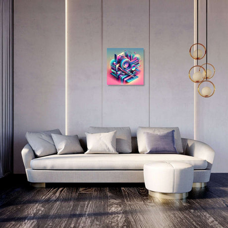 Colourful Wall Art Canvas displaying abstract geometric shapes in a modern living room setting
